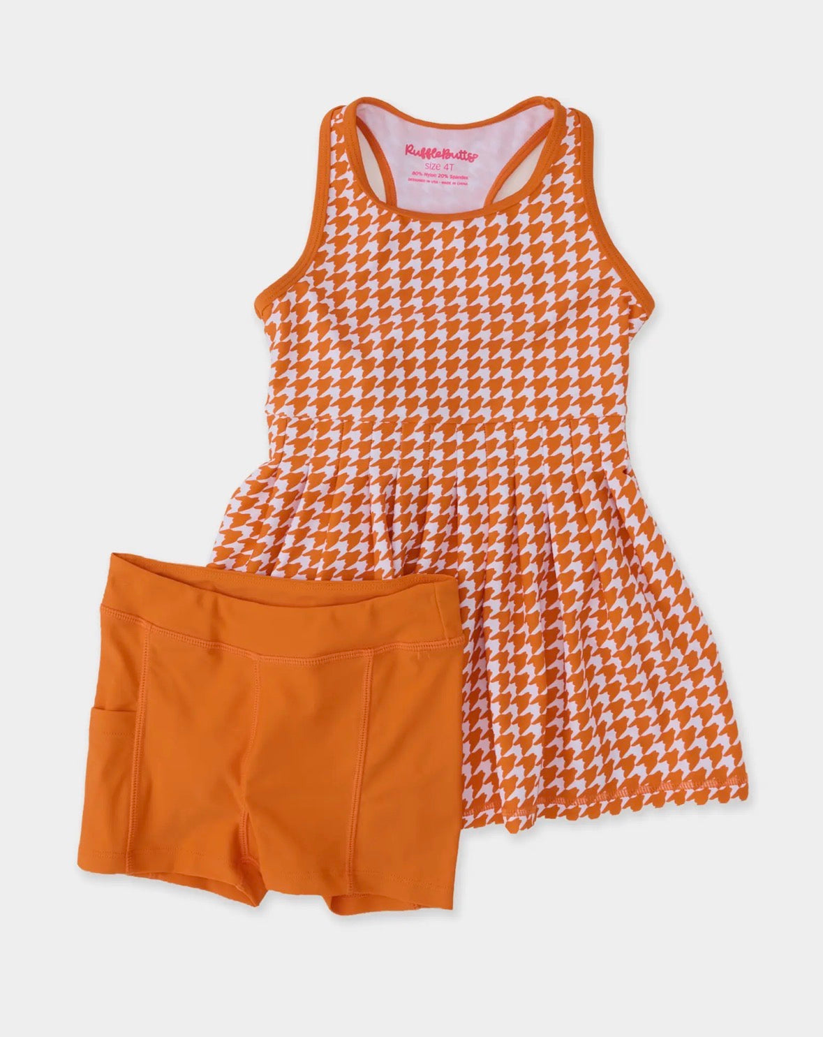 RuffleButts Girls Varsity Active Dress | Red or Orange | Sizes 2T–Girls 10