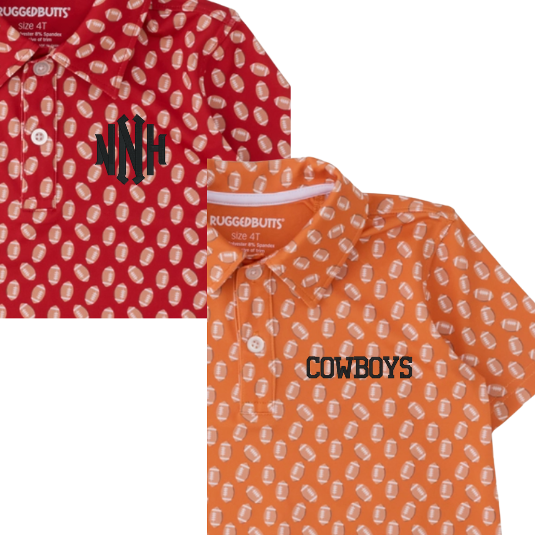 RuggedButts Boys Varsity Football Performance Polo | Red or Orange | Sizes 2T–Boys 10