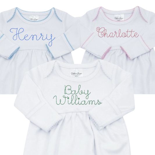 Picot Trim Newborn Gown