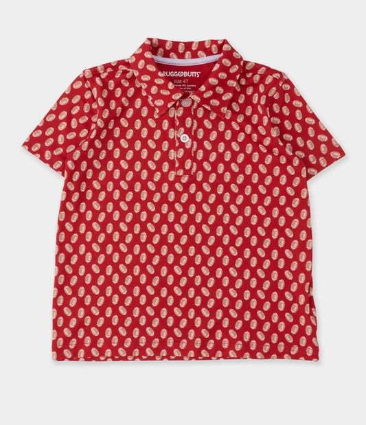    RuggedButts boys varsity football performance polo in red, sizes 2T–10